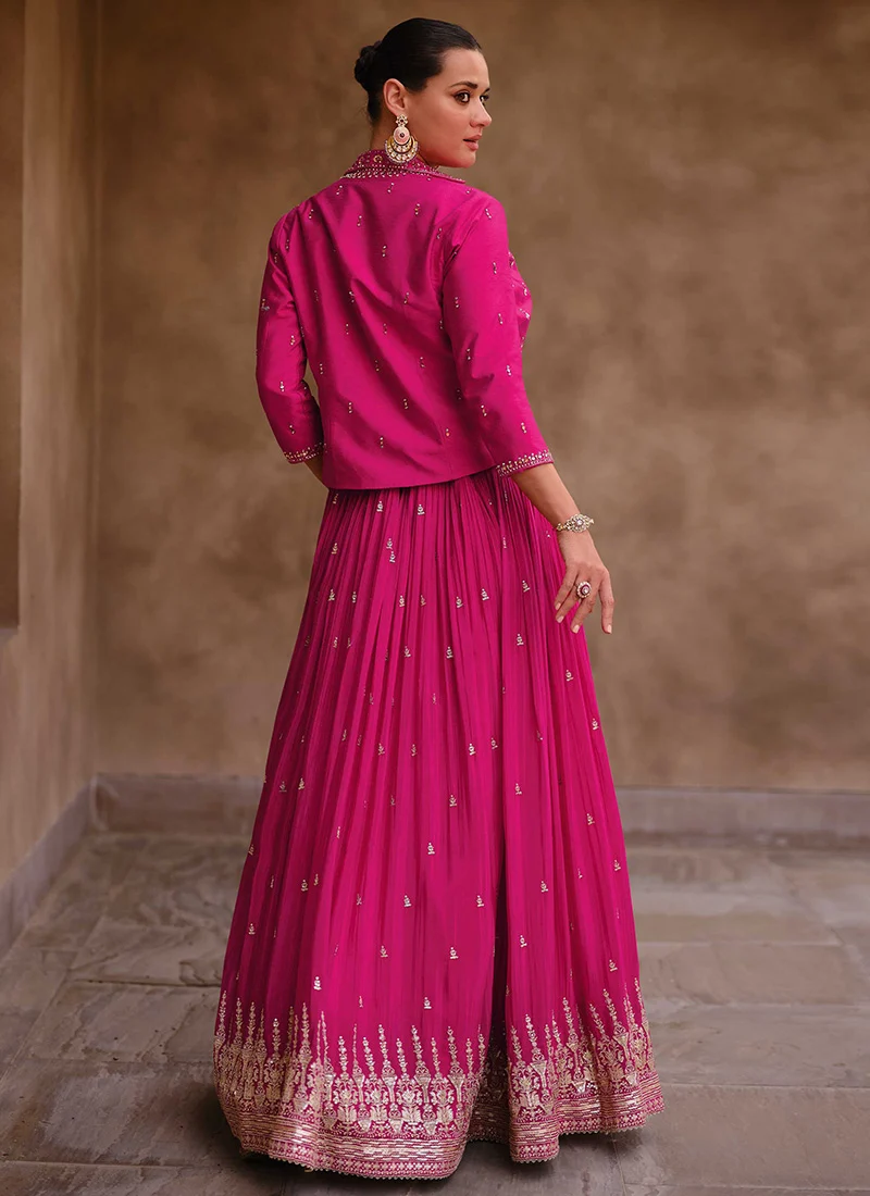 Pink Chinon Silk Embroidered Indowestern Sets And Suits Party Wear