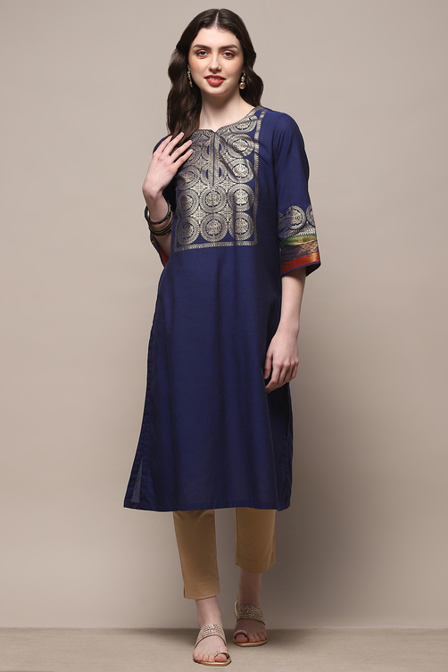 Navy Blue Pure Cotton Straight Kurta