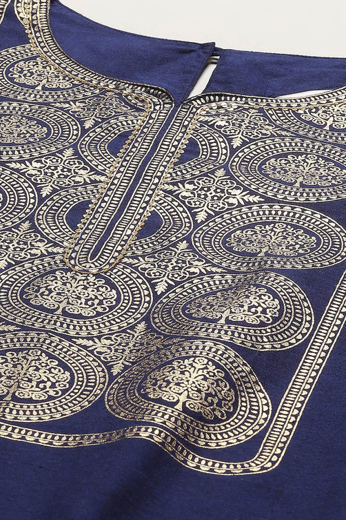 Navy Blue Pure Cotton Straight Kurta