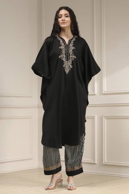 Black Modal Solid Kaftan Fusion Kurta Set