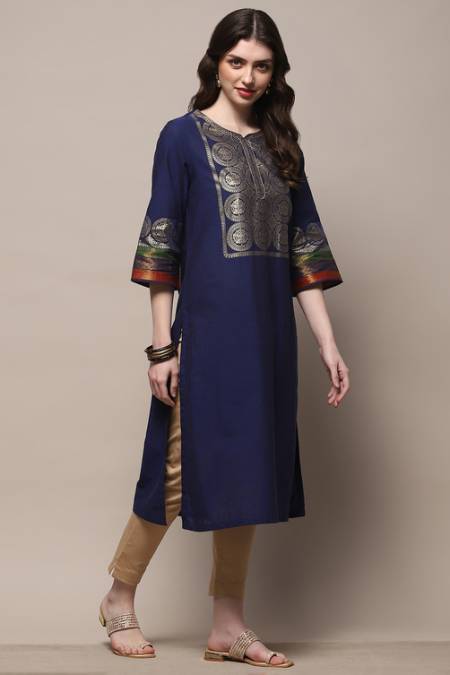 Navy Blue Pure Cotton Straight Kurta