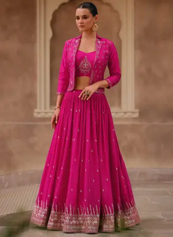 Pink Chinon Silk Embroidered Indowestern Sets And Suits Party Wear